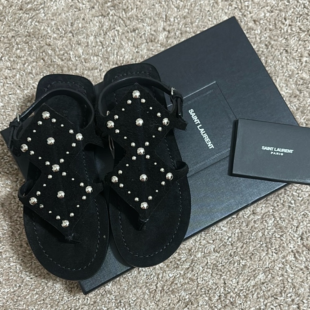 Saint Laurent Black Sandals with Silver Studs